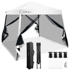 10 x 10 Feet Pop Up Canopy with with Mesh Sidewalls and Roller Bag-White - Color - Picture 1 of 1
