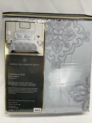 CROSCILL Amira Blue Gray Full Queen Comforter Quilt Embroidered Bedspread Boho - Image 1 of 4