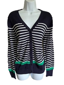 Northcrest Size L Blue White Striped Long Sleeve Sweater - Picture 1 of 7