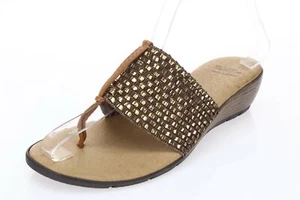 Womens ANDRE ASSOUS 163070 Brown / Gold Fabric / Leather Slides sz. 37 M - Picture 1 of 5