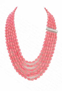 AAA Natur 18""-23"" 6reihig 8 mm Tropf Rosa Korallen Perlen Halskette Magnetverschluss C1463t - Bild 1 von 12