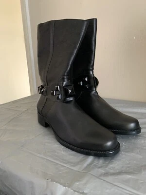 Bota ELLEN TRACY Talla 9.5M Buckley Cuero Negro Media Pantorrilla Foto 1 de 4