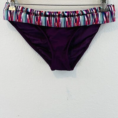 Womens L Sunsets Unforgettable Bottom Multi Striped Wine Hipster Swim Bottoms - Image 1 of 4