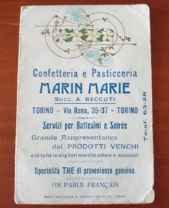 PRIMO NOVECENTO BIGLIETTO PUBBLICITARIO PASTICCERIA MARIN MARIE TORINO VIA ROMA - Picture 1 of 2