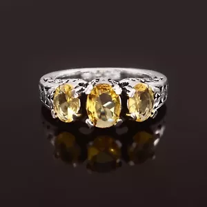 925 Sterling Silver Yellow Citrine Gemstone Handmade Jewelry Ring All Size - Picture 1 of 3