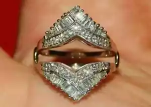 Lab-Created Diamond 2CT Baguette Guard Wrap Enhancer Ring 14K White Gold Plated - Picture 1 of 7