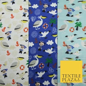Pirate Kids Pelican Bird Sailor Sea Anchor Nautical Printed Polycotton Fabric44" - Picture 1 of 10