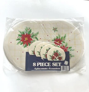 Vintage Woolworth Vinyl Oval Placemats Coasters 8 Piece Set Christmas Holiday - Picture 1 of 14