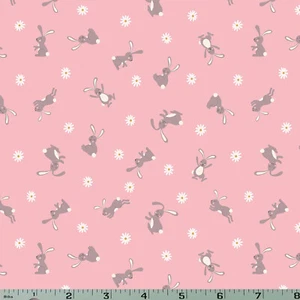 Bunny on Pink Cotton Fabric Lewis & Irene Easter Rabbit Hare Daisy - Picture 1 of 2