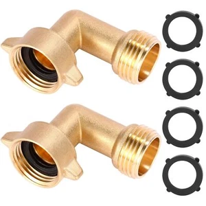 2 Pack Garden Hose Elbow Connector 90 Degree Brass Hose Elbow, 3/4" Heavy Duty - Picture 1 of 6