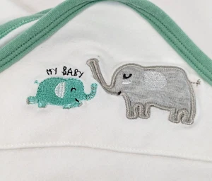 Rene Rofe Baby Blanket Elephant White Green Cotton Swaddle Embroidered 25 x 30 - Picture 1 of 5