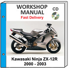 KAWASAKI NINJA ZX 12R ZX12R 2000 2001 2002 2003 SERVICE REPAIR SHOP MANUAL CD