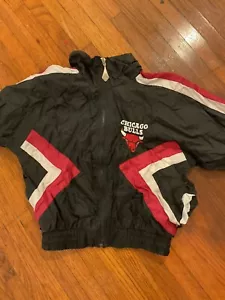 Vintage Chicago Bulls Kids Windbreaker Michael Jordan Era L/7 Black White Red - Picture 1 of 7
