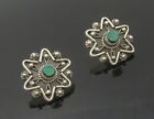 MEXICO 925 Sterling Silver - Vintage Malachite Floral Drop Earrings - EG8894