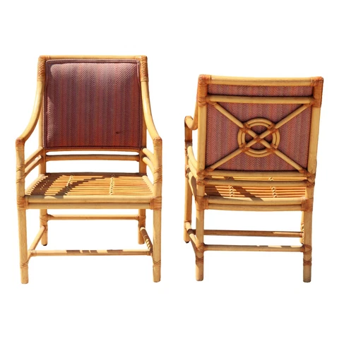 2 of 6 McGuire Style Rattan Target Back Arm Chairs Organic Modern Palm Beach Cover