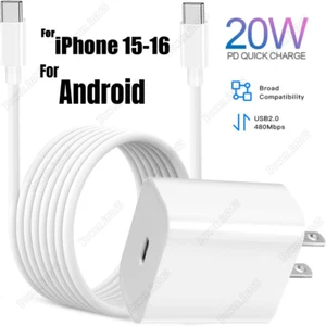 20W Type C Fast Wall Charger Cube USB C To USB C Cable For iPhone 16 15 iPad Pro - Picture 1 of 14