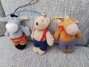 Rare set 3 Nici plush soft toys-Donkey, Bear and Moose in knitted clothing 8cm - Imagen 1 de 10