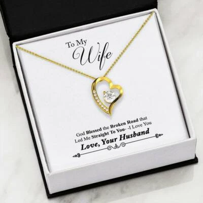 Tarjeta de mensaje de amor de esposo a esposa regalo Dios bendijo nuestro camino + collar de corazón Foto 1 de 4