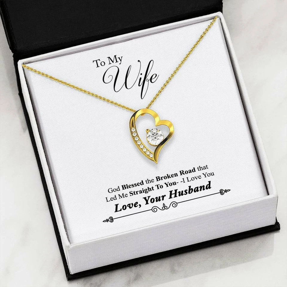 Husband To Wife Gift God Blessed Our Road Love Message Card + Heart Necklace - Image 1 of 1