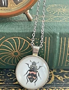 Halloween Necklace Antique Vintage Style Glass Charm Stainless Steel 18" Chain - Picture 1 of 6