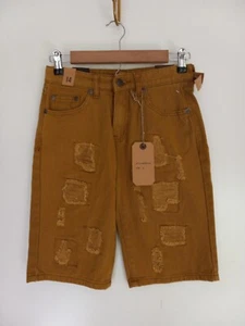Vintage GS115 Shorts 14 Brown Distressed Pockets Boys Long New - Picture 1 of 5