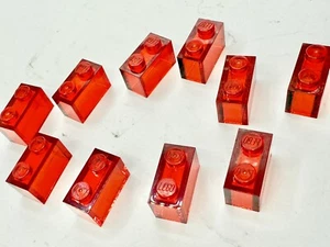 Lego LOT x10 pieces, Red Translucent 1x2 BRICK part 3065 -Leah - Picture 1 of 2
