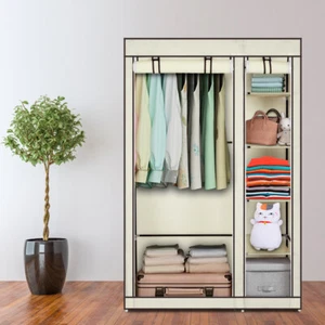 Beige Kleiderschrank Stoffschrank Schlafzimmerschrank mit Kleiderstange Staubdic - Bild 1 von 10