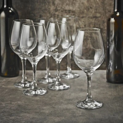 Set of 6 x 365ml Wine Glasses Clear Glass Goblet Stemmed Base for Red White Wine - Image 1 of 4