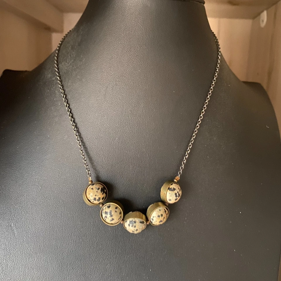 Collar de cadena boho de bronce con cuentas de jaspe dálmata Larissa Loden 18" Foto 1 de 4