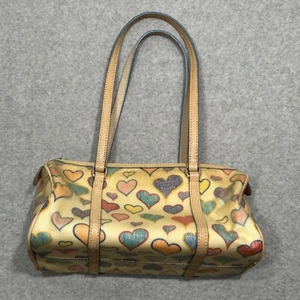 Vintage Dooney Bourke Leather Pink Heart Crayon Scribble Carry On Bag - Picture 1 of 21