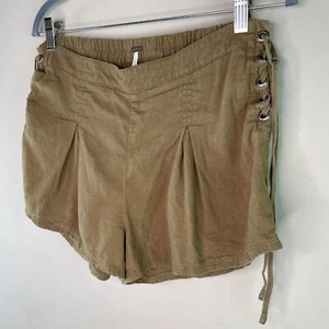 Pantaloncini Free People Safari verde talpa argento molle laterali pizzo lino S Small $98 - Foto 1 di 10
