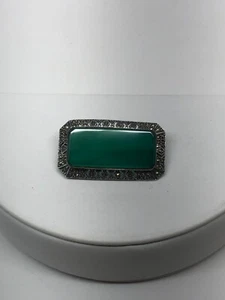 Broche vintage estilo Art Deco plata de ley marcasita piedra verde sig 925 MT - Imagen 1 de 7