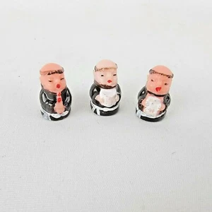 Vintage Miniature Hand Painted Monk Friar Tuck Figures Tiny Small Chubby Face - Picture 1 of 6