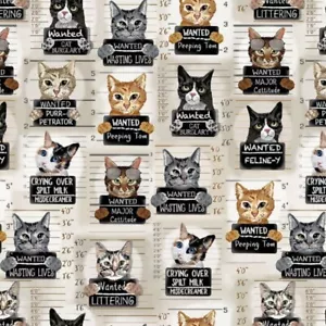 Tela digital 100 % algodón Tesoros atemporales Gato Mugshots peculiar 112 cm de ancho - Imagen 1 de 1