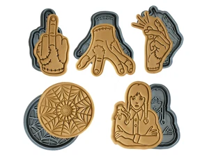 Juego de 5 cortadores de galletas familiares Halloween Wednesday Addams inspirados|Thing Horror - Imagen 1 de 7