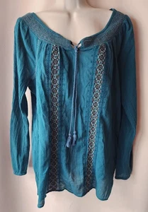 Nine West Vintage American Top Teal Blue Peasant Boho Festival - Picture 1 of 24