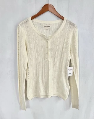Nuevo con etiquetas Suéter Lucky Brand GRANDE Marfil Pointelle Henley Mezcla de Algodón Tejido ¡AGOTADO! Foto 1 de 4