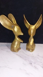 2 Vtg Brass Mice / Mouse Figurines 6 3/4" Paperweight Big Ears Set Of 2 MCM See - Picture 1 of 6