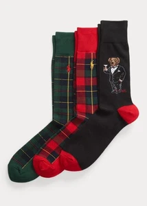 Polo Ralph Lauren Martini Bär/Tartan 3 Paar Pack Socken EINHEITSGRÖSSE UK 8 - 12 - Bild 1 von 1