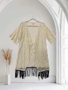 Lularoe Women’s Floral Lace Fringe Duster Cardigan Size Small Fall Boho Chic - Picture 1 of 19