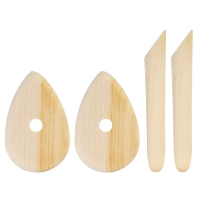 4pcs Pottery Ribs 10.3cm x 6.6cm 18.5cm x 3.3cm Wooden Ceramic Sculpting Tools Foto 1 de 4