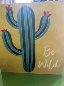 6" x 6" "Be Wild" Kaktus Holz Hängeschild Plakette Dekor grün blau - Bild 1 von 1