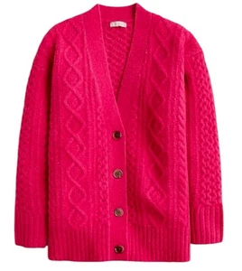 J Crew Wolle Alpaka Zopfmuster Cardigan Cardigan Oversized Damen Medium Rosa - Bild 1 von 10