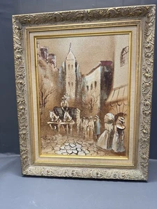 Vintage Textured Acrylic Painting – European Street Scene Signed - Picture 1 of 10