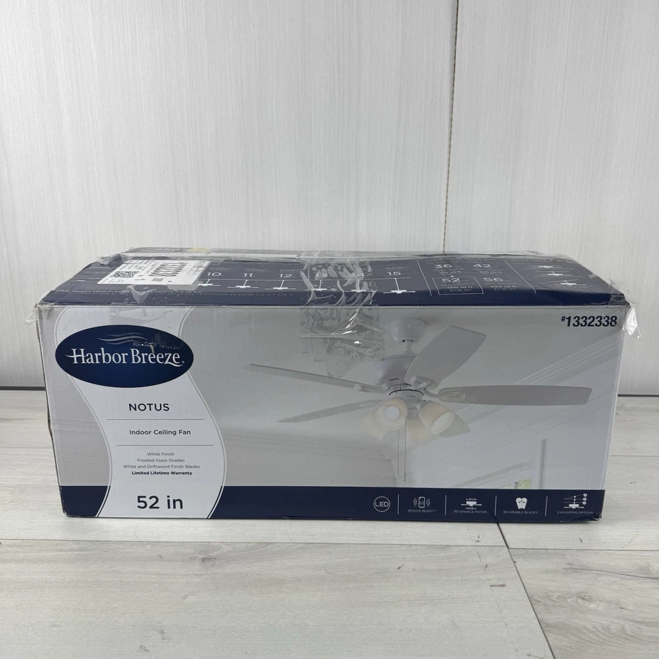 Harbor Breeze Ceiling Fan White Notus 52" 1332338 5 Reversible Blade 3 Way Mount - Image 1 of 4