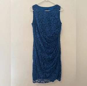 Adrianna Papell Blue Ruched Sheath Midi Dress - Picture 1 of 6
