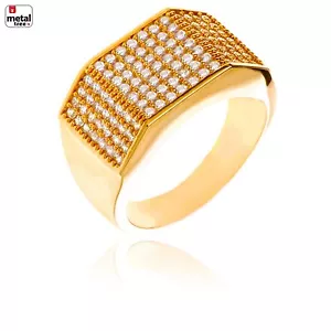 Herren Hip Hop Messing 14k vergoldet Hand Set CZ Band Flachschliff Quadrat Pinky Ringe - Bild 1 von 4