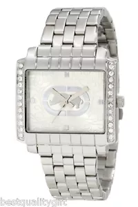 NEW-MARC ECKO POLISHED SILVER TONE+RECTANGLE DIAL+CRYSTALS WATCH E8M045MV - Picture 1 of 1