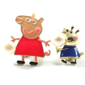 Broche de perlas cultivadas de agua dulce Peppa Pig rosa oscuro y azul pareja 10,5-11,0 m - Imagen 1 de 4