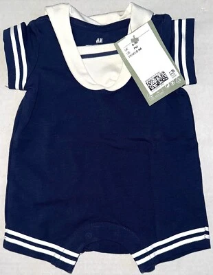 Pantalón corto H&M azul marino/blanco motivo marinero talla NEWBORN Foto 1 de 2